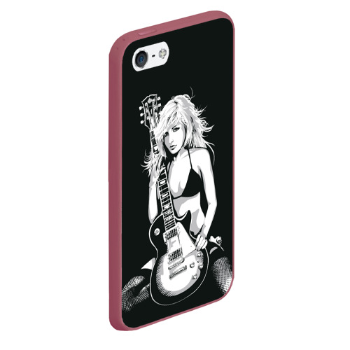 Чехол для iPhone 5/5S матовый Девушка с гитарой, цвет малиновый - фото 3