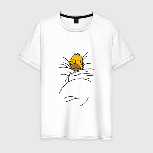 Мужская футболка из хлопка с принтом Спящий Гомер, вид спереди №1
