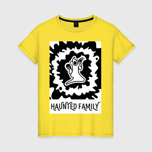 Женская футболка хлопок Haunted Family, цвет желтый