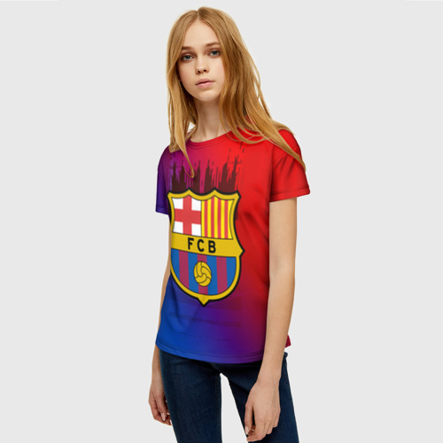 Женская футболка 3D FC Barcelona color sport, цвет 3D печать - фото 3