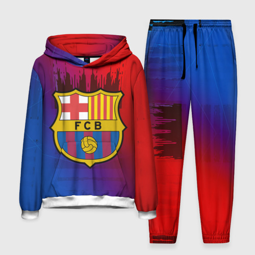 Мужской костюм с толстовкой 3D FC Barcelona color sport, цвет белый