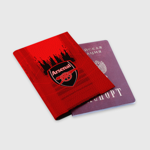 Обложка для паспорта матовая кожа FC Arsenal abstract color, цвет черный - фото 3