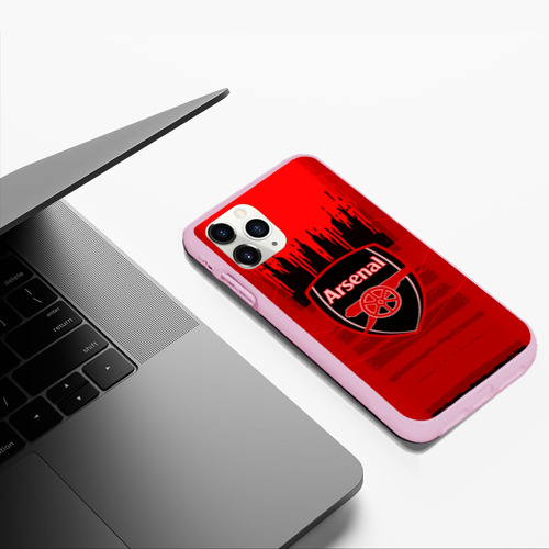 Чехол для iPhone 11 Pro Max матовый FC Arsenal abstract color, цвет розовый - фото 5