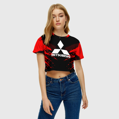 Женская футболка Crop-top 3D Mitsubishi sport collection, цвет 3D печать - фото 4