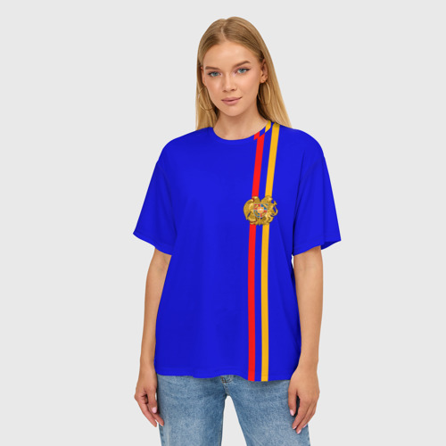 Женская футболка oversize 3D Армения, лента с гербом, цвет 3D печать - фото 3