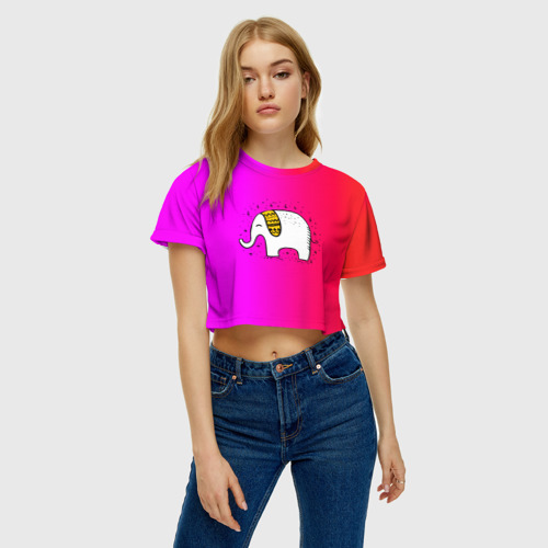 Женская футболка Crop-top 3D Радужный слоник, цвет 3D печать - фото 3