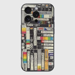 Чехол для iPhone 16 Pro силиконовый с защитой камеры VHS-кассеты