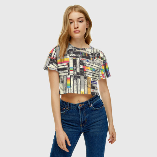 Женская футболка Crop-top 3D VHS-кассеты, цвет 3D печать - фото 4