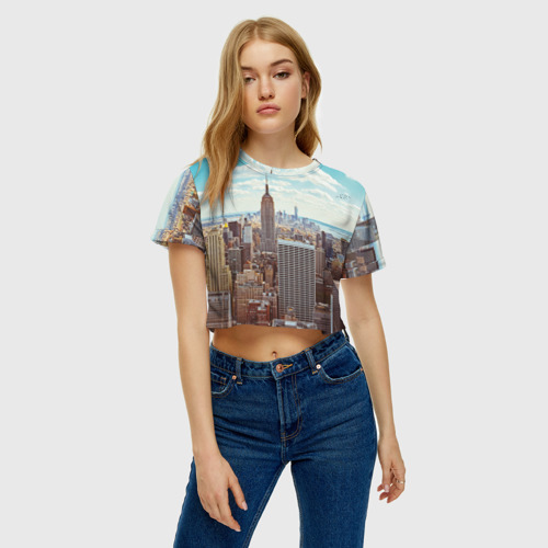 Женская футболка Crop-top 3D Столица мира (Нью-Йорк), цвет 3D печать - фото 4