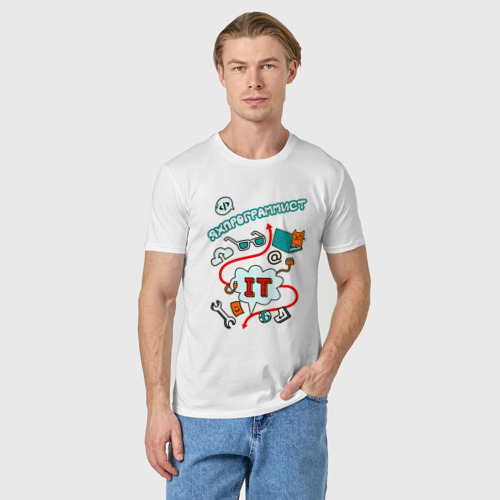 Мужская футболка хлопок Яжпрограммист, цвет белый - фото 3