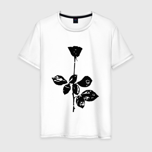 Мужская футболка из хлопка с принтом Depeche Mode черная роза, вид спереди №1