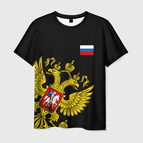 Мужская футболка с принтом Флаг и Герб России, вид спереди №1