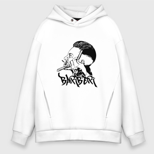 Мужское худи Oversize хлопок Барбер Barber black, цвет белый