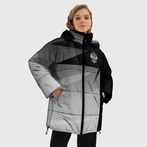 Женская зимняя куртка 3D с принтом Russia sport, фото на моделе #1