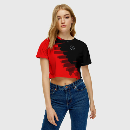 Женская футболка Crop-top 3D MERCEDES BENZ SPORT       , цвет 3D печать - фото 3