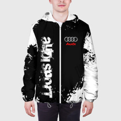 Куртка с принтом Audi sport для мужчины, вид на модели спереди №3. Цвет основы: белый