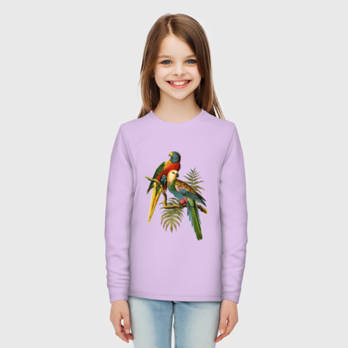 Детский лонгслив хлопок Попугаи, цвет лаванда - фото 5