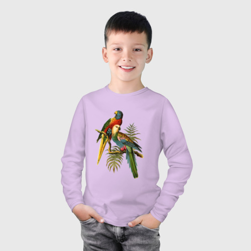 Детский лонгслив хлопок Попугаи, цвет лаванда - фото 3