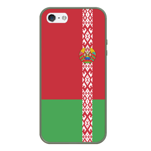 Чехол для iPhone 5/5S матовый Белоруссия, лента с гербом, цвет темно-зеленый
