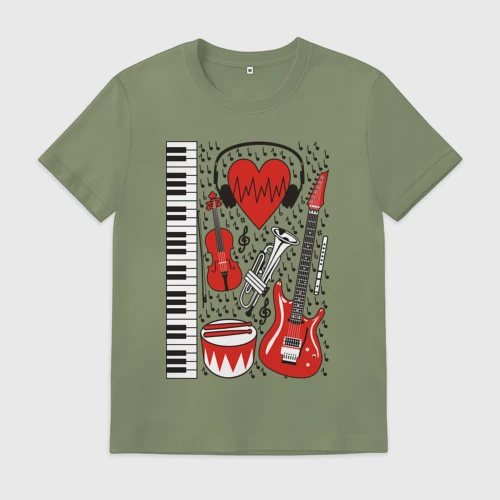 Мужская футболка хлопок с принтом Музыкальное сердце, вид спереди #2