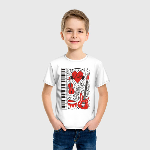 Детская футболка хлопок Музыкальное сердце, цвет белый - фото 3