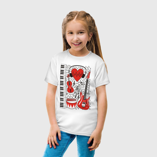 Детская футболка хлопок Музыкальное сердце, цвет белый - фото 5