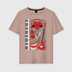 Женская футболка хлопок Oversize Музыкальное сердце