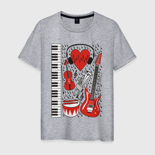 Мужская футболка хлопок Музыкальное сердце, цвет меланж