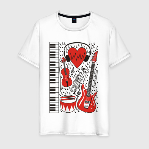 Мужская футболка хлопок Музыкальное сердце, цвет белый
