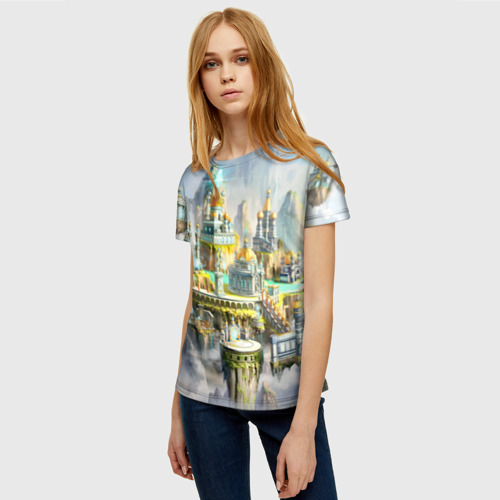 Женская футболка 3D Город в небе, цвет 3D печать - фото 3
