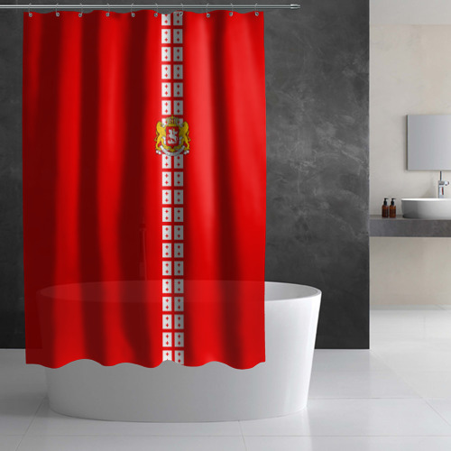 Штора 3D для ванной Грузия, лента с гербом - фото 3