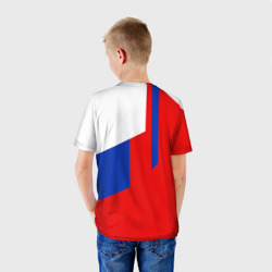 Футболка с принтом Russia sport для ребенка, вид на модели сзади №2. Цвет основы: белый
