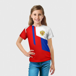 Футболка с принтом Russia sport для ребенка, вид на модели спереди №3. Цвет основы: белый