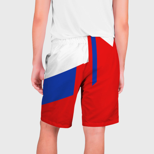 Мужские шорты 3D с принтом RUSSIA SPORT | РОССИЯ ТРИКОЛОР, вид сзади #1