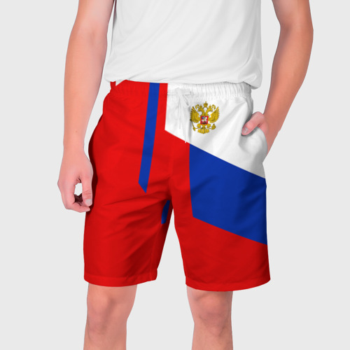 Мужские шорты 3D с принтом RUSSIA SPORT | РОССИЯ ТРИКОЛОР, вид спереди #2