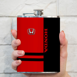 Фляга с принтом Honda для любого человека, вид спереди №3. Цвет основы: металл