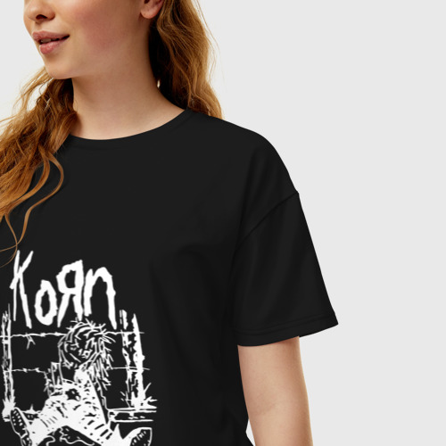 Женская футболка хлопок Oversize Korn, цвет черный - фото 3