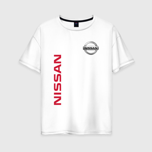Женская футболка из хлопка оверсайз с принтом Nissan, вид спереди №1
