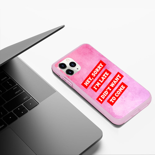 Чехол для iPhone 11 Pro Max матовый sorry im late 3d, цвет розовый - фото 5