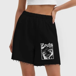 Женские шорты oversize футер хлопок Ahegao Black - фото 2