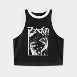 Женская укороченная майка-топ хлопок Ahegao Black