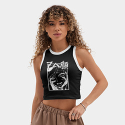 Женская укороченная майка-топ хлопок Ahegao Black - фото 2