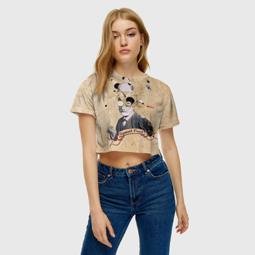Женская футболка Crop-top 3D Зигмунд Фрейд, цвет 3D печать - фото 4