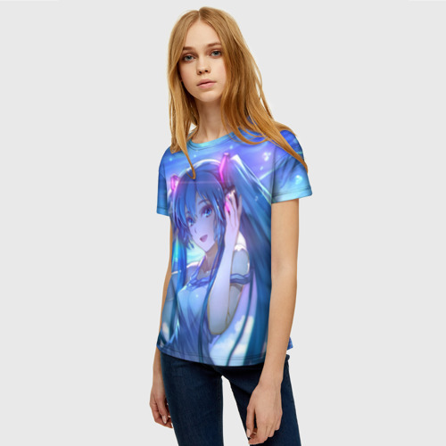 Женская футболка 3D Miku на фоне космоса, цвет 3D печать - фото 3