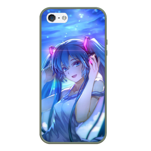 Чехол для iPhone 5/5S матовый Miku на фоне космоса, цвет темно-зеленый