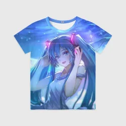 Детская футболка 3D Miku на фоне космоса