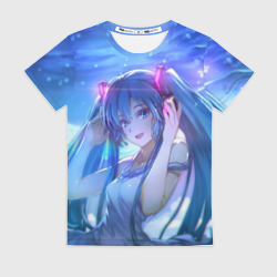 Женская футболка 3D Miku на фоне космоса