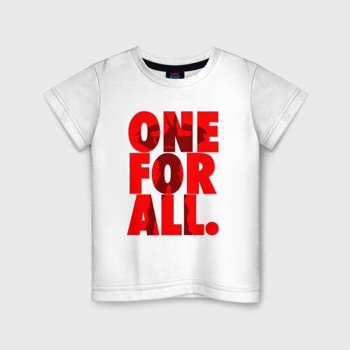 Детская футболка из хлопка с принтом Один за всех, вид спереди №1