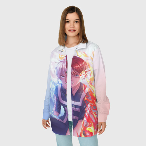 Женская рубашка oversize 3D с принтом Шото Тодороки арт, фото на моделе #1