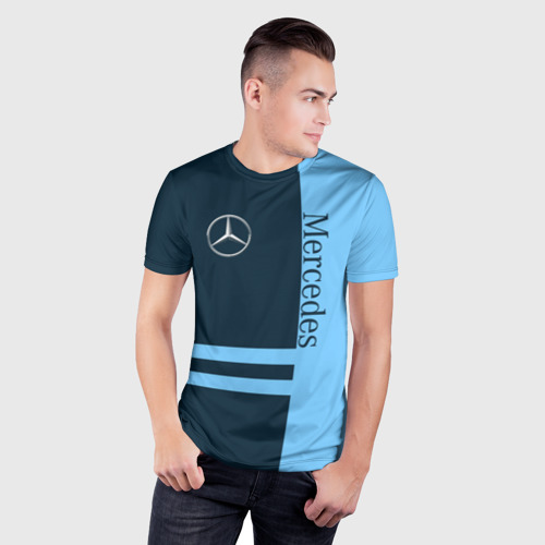 Мужская футболка 3D Slim с принтом Mercedes, фото на моделе #1